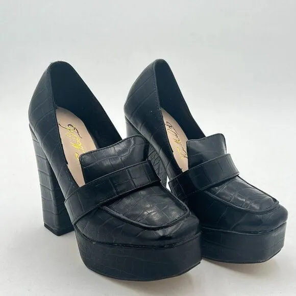 Women Chunky Heel Leather Loafer, Stylish Square Toe High Heel Loafer Shoes