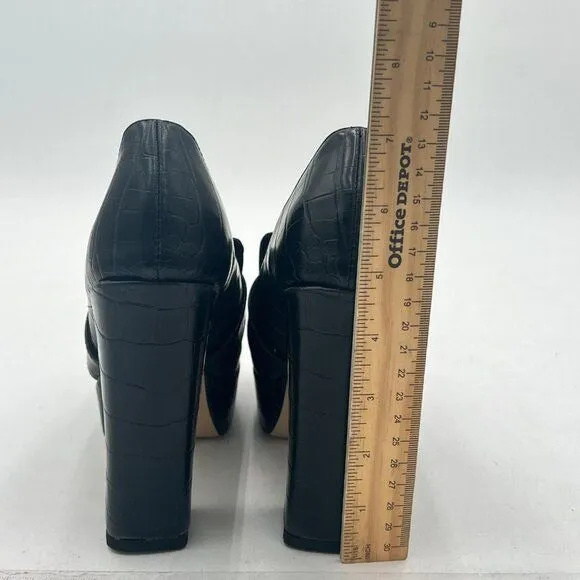 Women Chunky Heel Leather Loafer, Stylish Square Toe High Heel Loafer Shoes