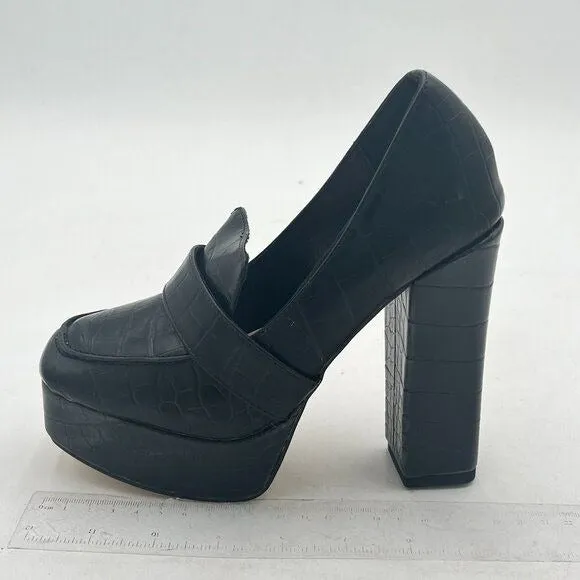 Women Chunky Heel Leather Loafer, Stylish Square Toe High Heel Loafer Shoes