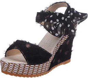 Women Platform Wedge Sandals Cute Slip On Wedge Espadrille Ankle Lace Up Open-Toe Wedges Heel Ladies Elegant Flora Summer Casual Walking Shoes Outdoors