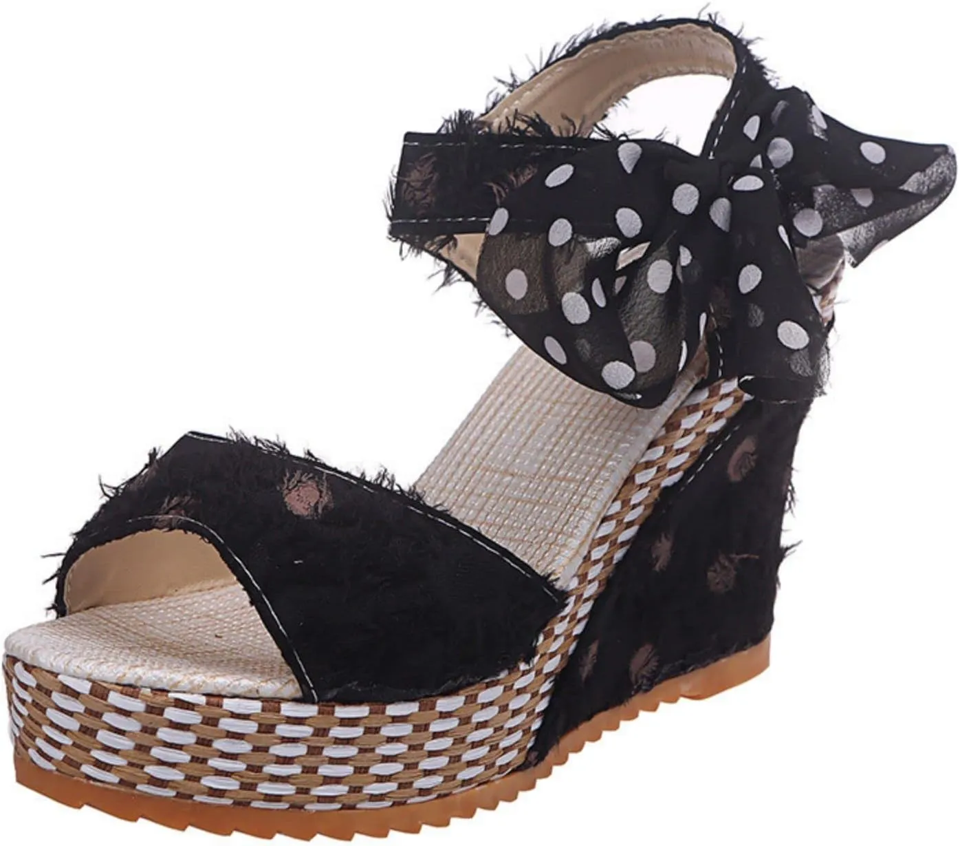 Women Platform Wedge Sandals Cute Slip On Wedge Espadrille Ankle Lace Up Open-Toe Wedges Heel Ladies Elegant Flora Summer Casual Walking Shoes Outdoors