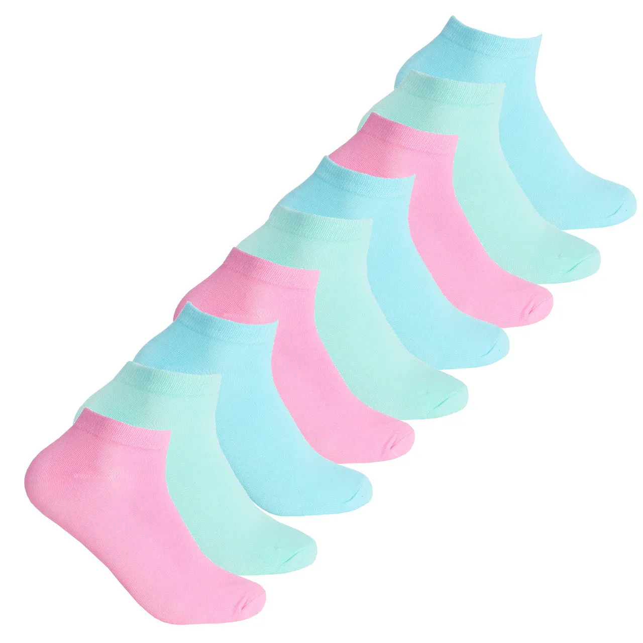 Womens 9 Pairs Socks Sport Trainer Liner Pastel