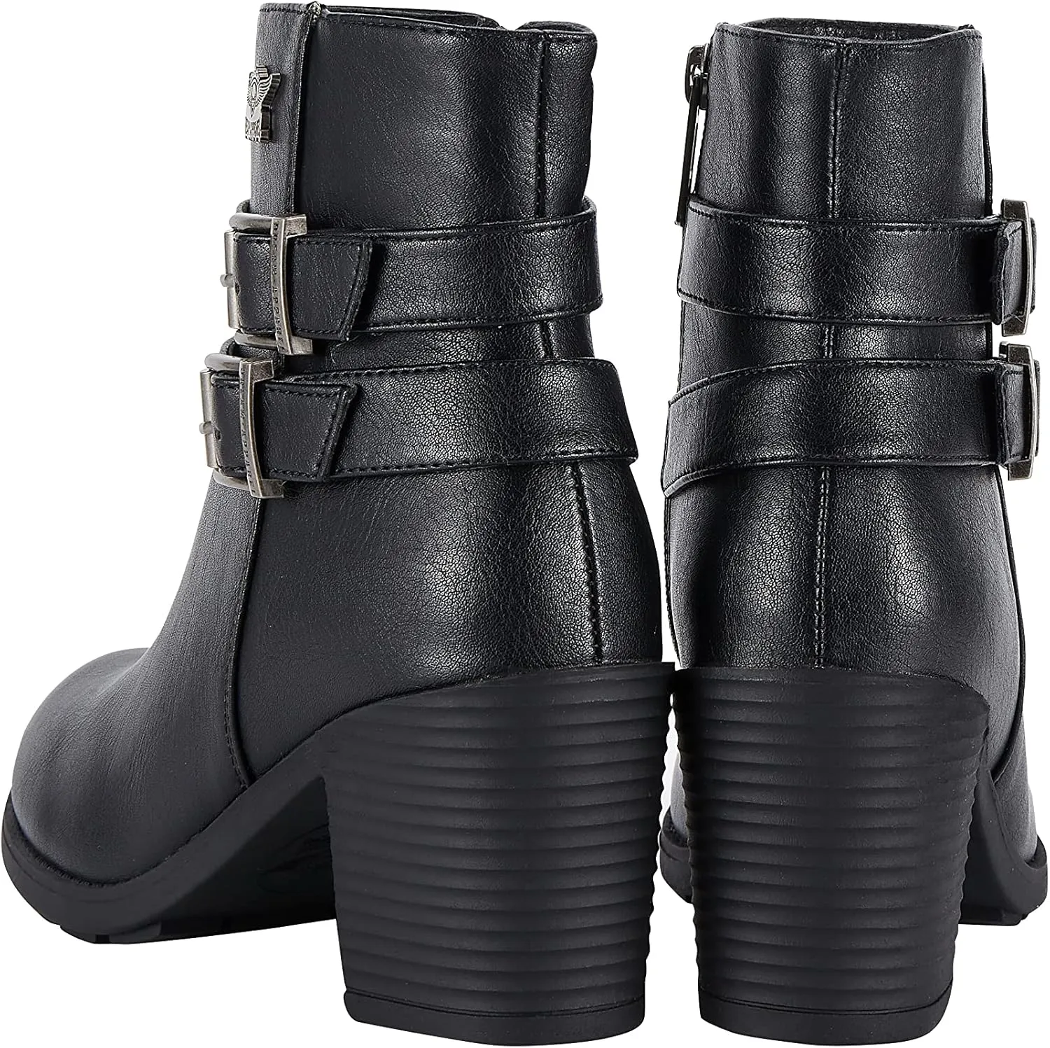 Women's Ankle Boots with Side Zipper Faux Leather Biker Riding Boots for Women Motorcycle Combat Boots with Heel