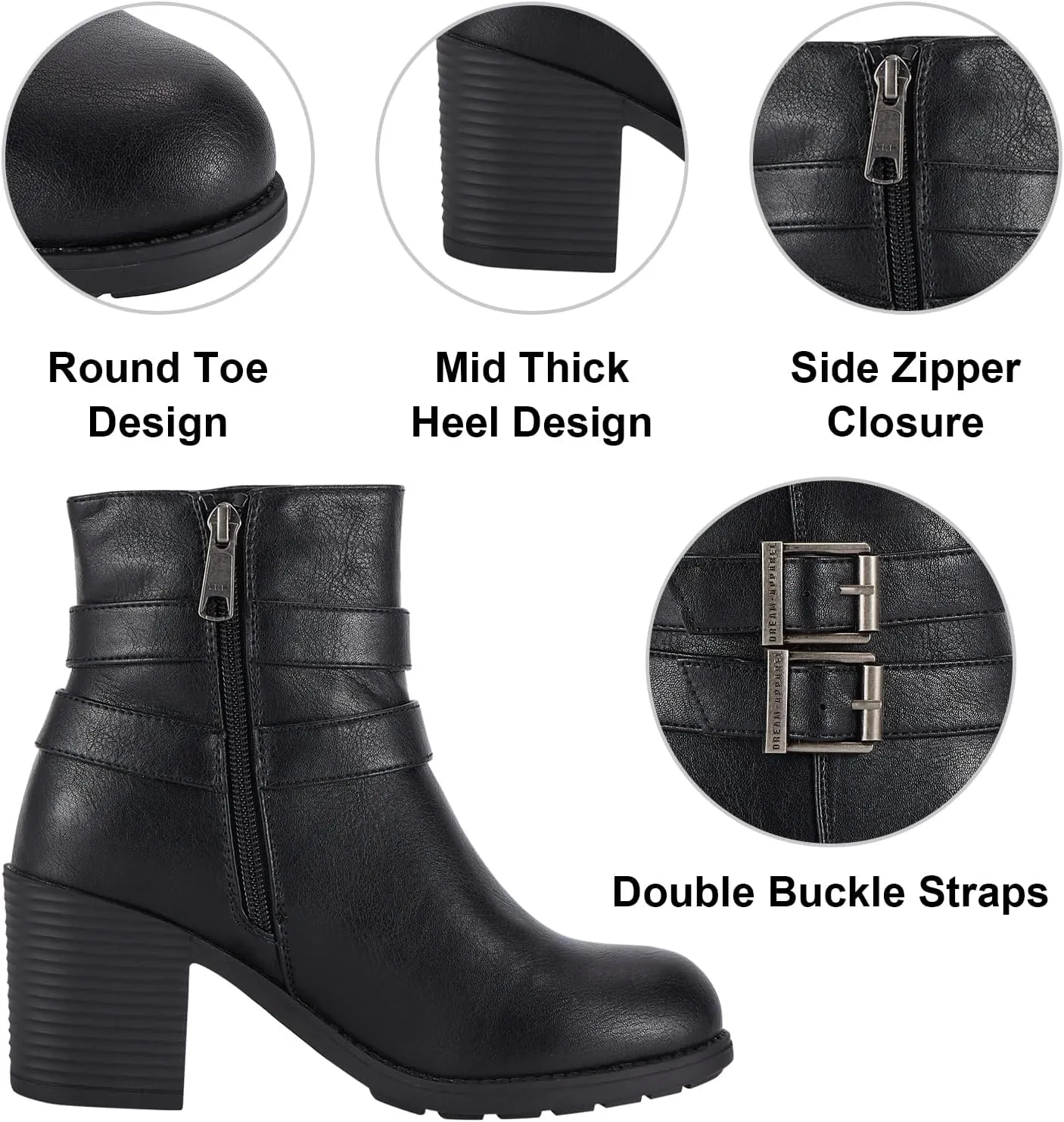 Women's Ankle Boots with Side Zipper Faux Leather Biker Riding Boots for Women Motorcycle Combat Boots with Heel
