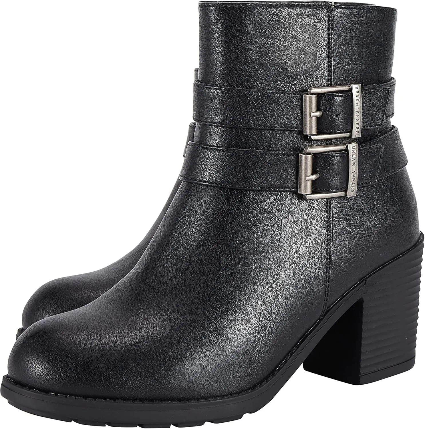 Women's Ankle Boots with Side Zipper Faux Leather Biker Riding Boots for Women Motorcycle Combat Boots with Heel