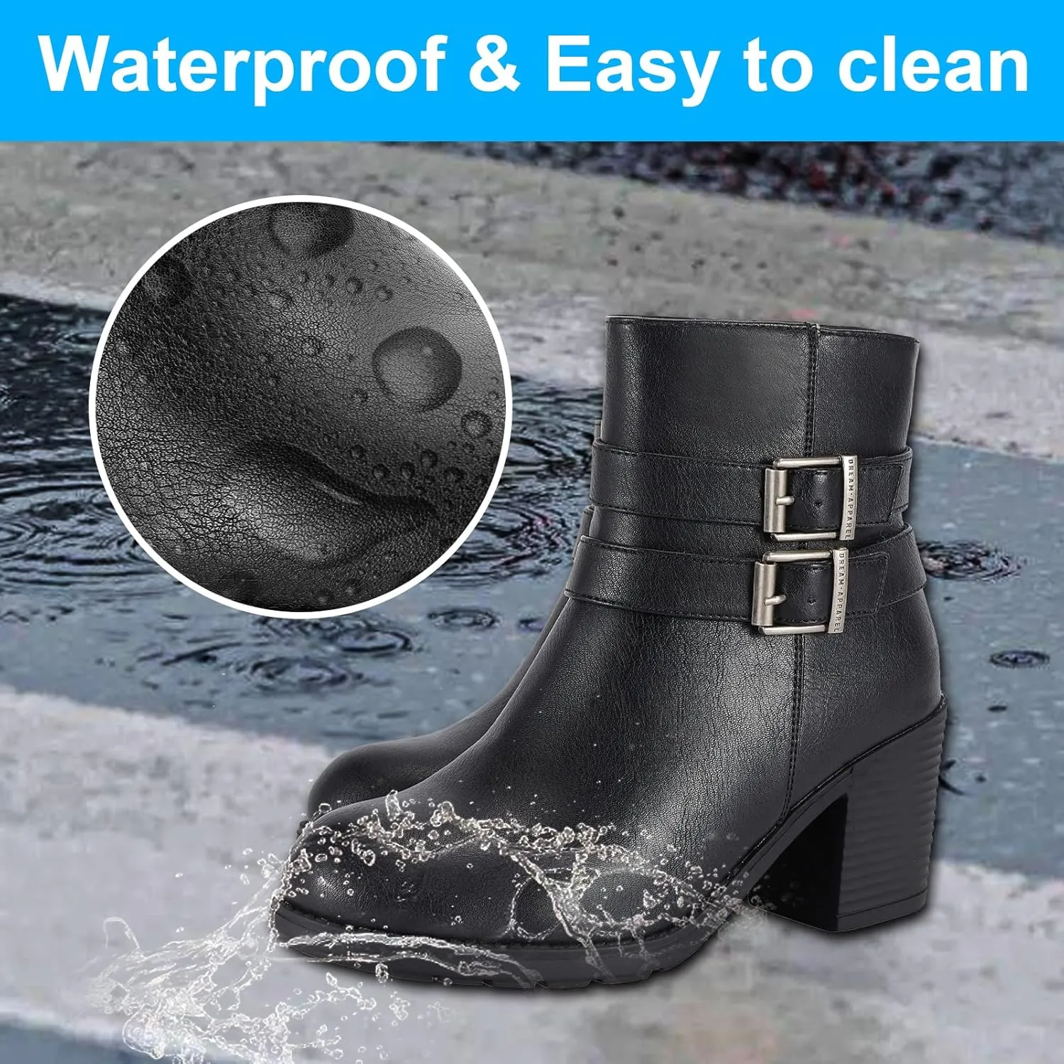 Women's Ankle Boots with Side Zipper Faux Leather Biker Riding Boots for Women Motorcycle Combat Boots with Heel