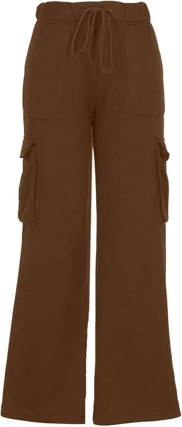 Womens Cargo Sweatpants Long Length Winter Pants for Women Baggy Casual High Waisted Wide Leg Pants with Pockets