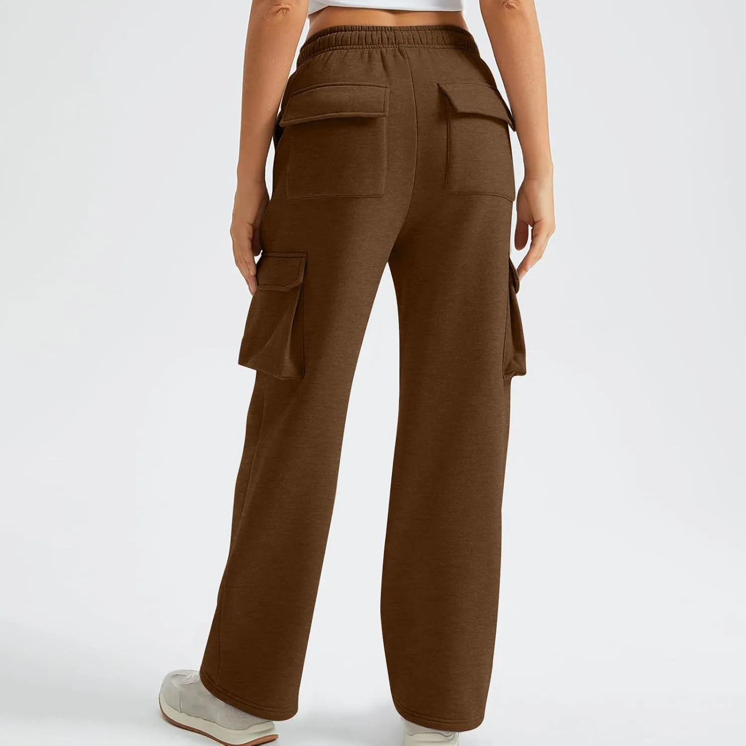 Womens Cargo Sweatpants Long Length Winter Pants for Women Baggy Casual High Waisted Wide Leg Pants with Pockets