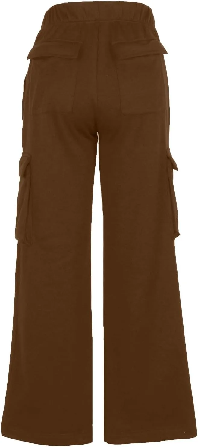 Womens Cargo Sweatpants Long Length Winter Pants for Women Baggy Casual High Waisted Wide Leg Pants with Pockets