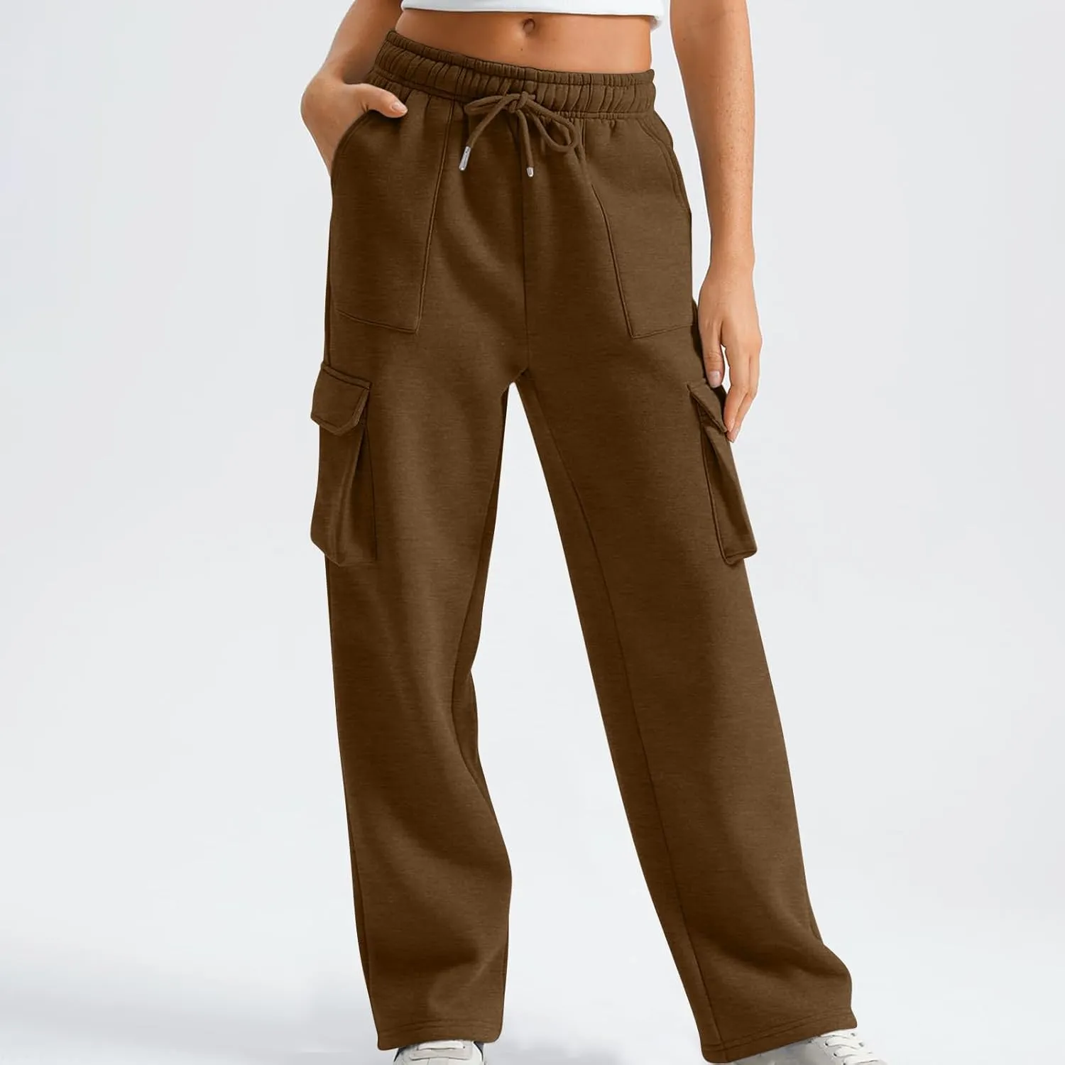 Womens Cargo Sweatpants Long Length Winter Pants for Women Baggy Casual High Waisted Wide Leg Pants with Pockets