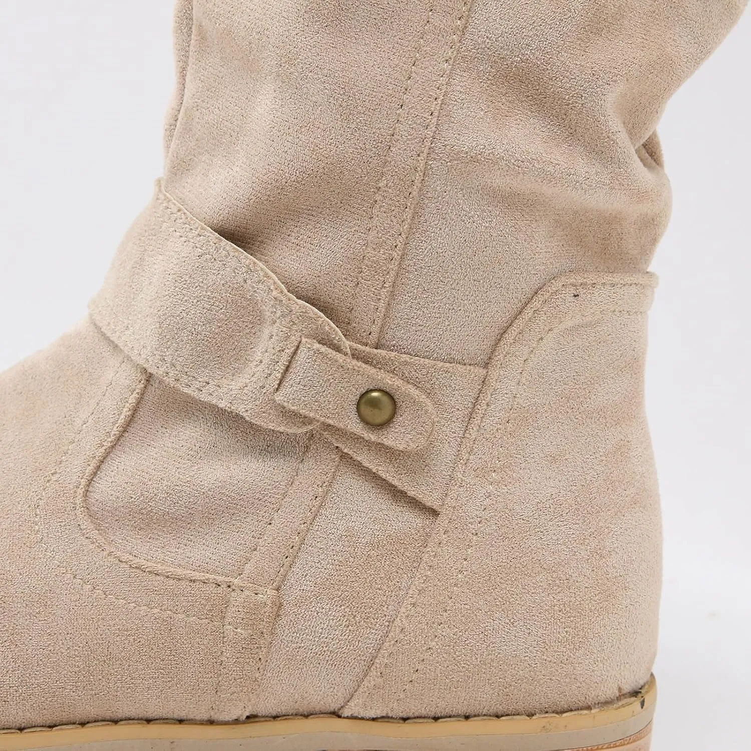 Womens Cowboy Boots Western Suede Side Zip Classic Low Heel Pointed Toe Cowgirl Comfy Ankle Boots Mid-Calf Booties
