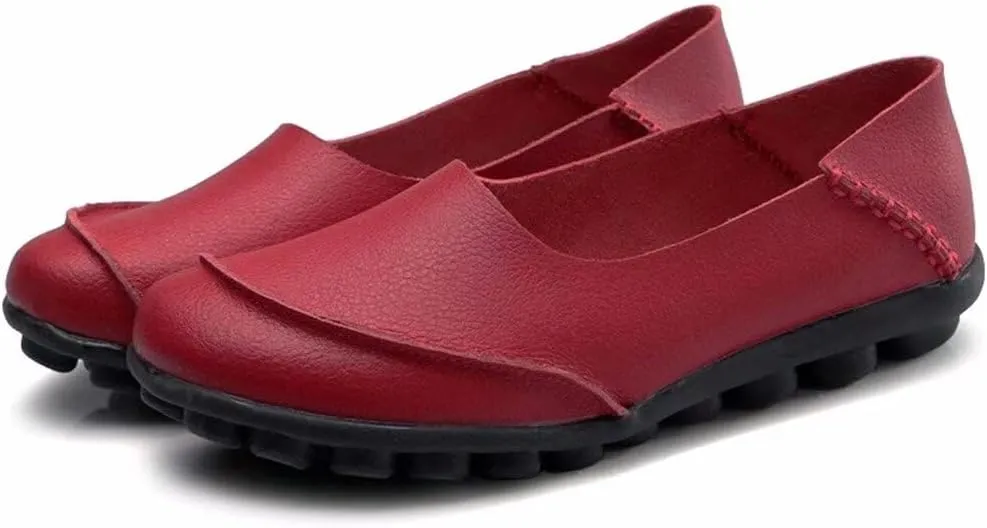Women's Cowhide Leather Loafers Flats Moccasins Slip-On