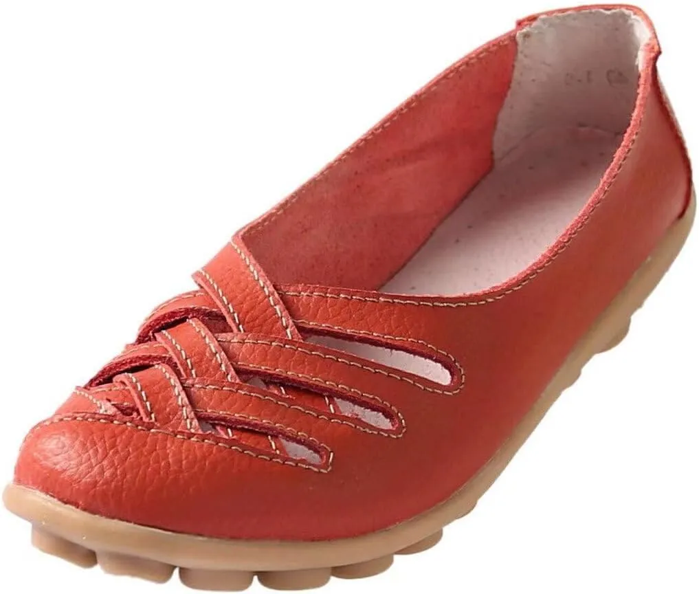 Women's Cowhide Leather Loafers Flats Sandals Slip-On