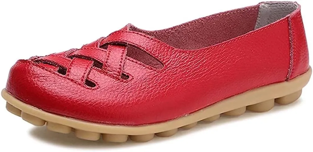 Women's Cowhide Leather Loafers Flats Sandals Slip-On