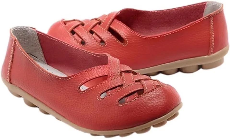 Women's Cowhide Leather Loafers Flats Sandals Slip-On