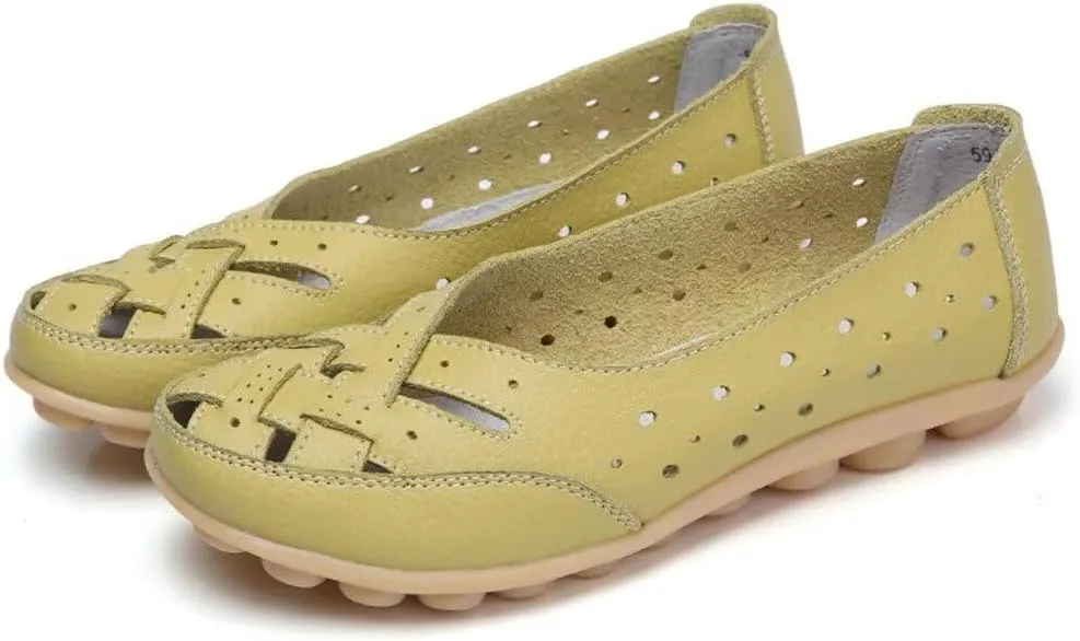 Women's Cowhide Leather Shoes Loafers Flats Sandals Slip-On Breathable