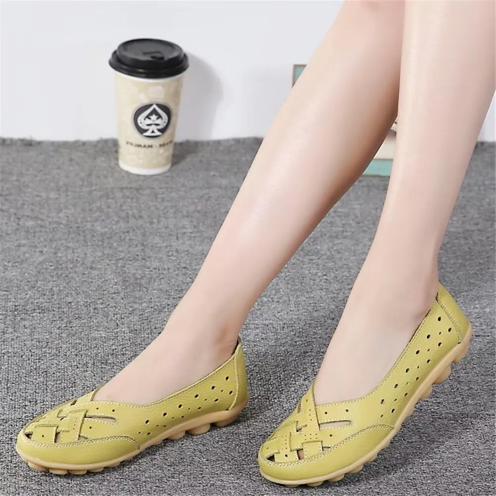 Women's Cowhide Leather Shoes Loafers Flats Sandals Slip-On Breathable