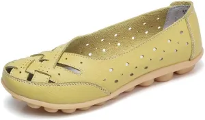 Women's Cowhide Leather Shoes Loafers Flats Sandals Slip-On Breathable