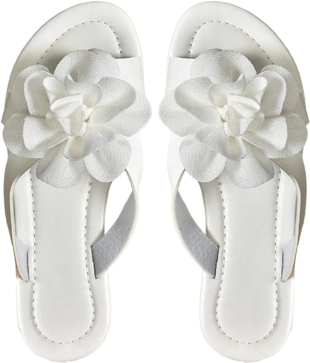 Women's Floral Appliques Dressy Sandals Cutout PU Leather Summer Casual Outdoor Slide Shoes
