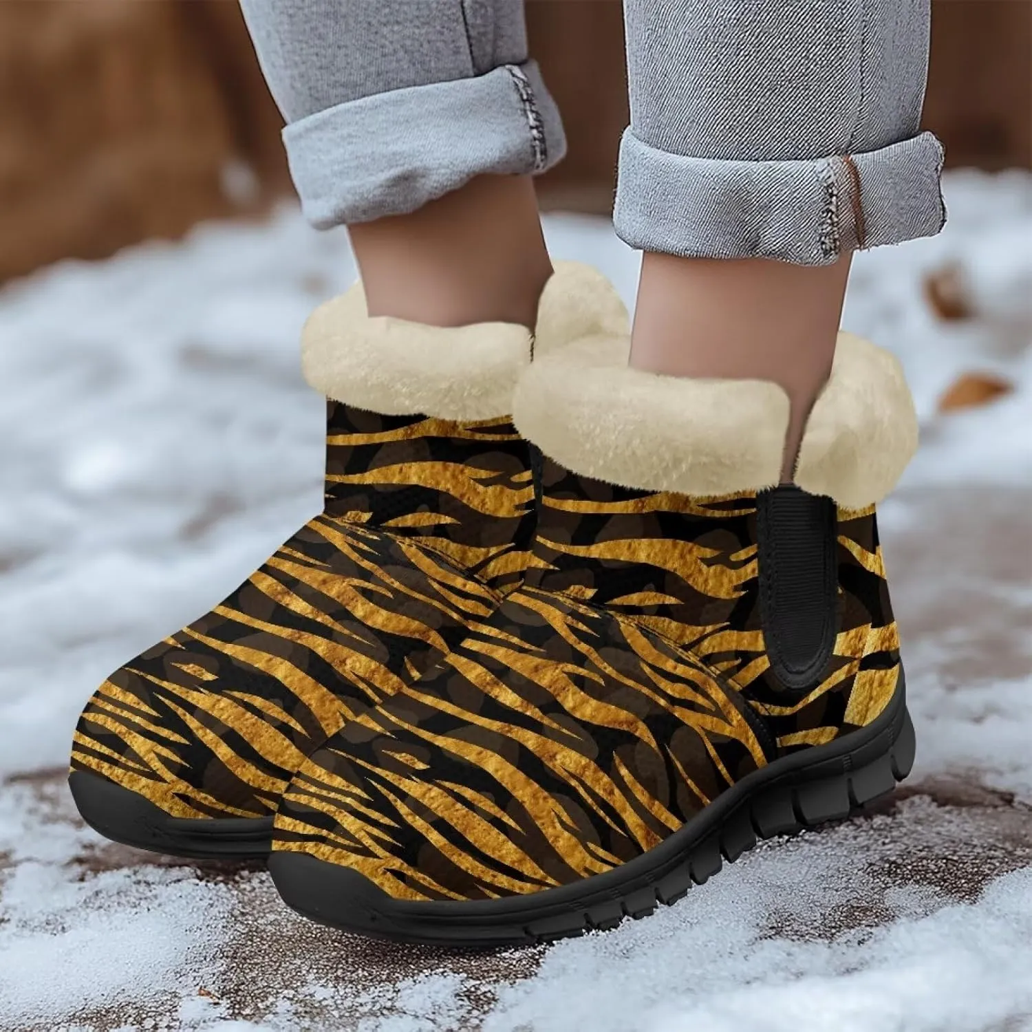 Womens Fuzzy Boots Winter Comfy Plush Warm Fur Lined Lining Snow Boot Waterproof Comfortable Slip On Outdoor Walking Hiking Booties