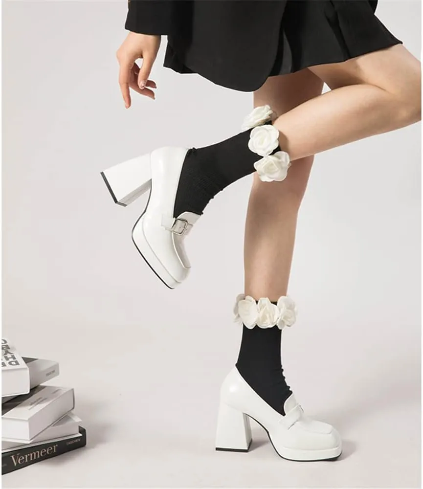 Women's High-Heeled Leather Loafers Slip On Loafer Pumps with Buckle