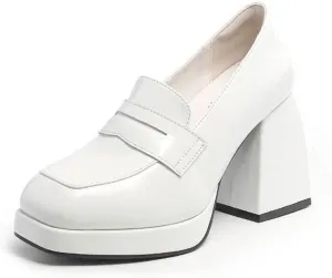 Women's High-Heeled Leather Loafers Slip On Loafer Pumps