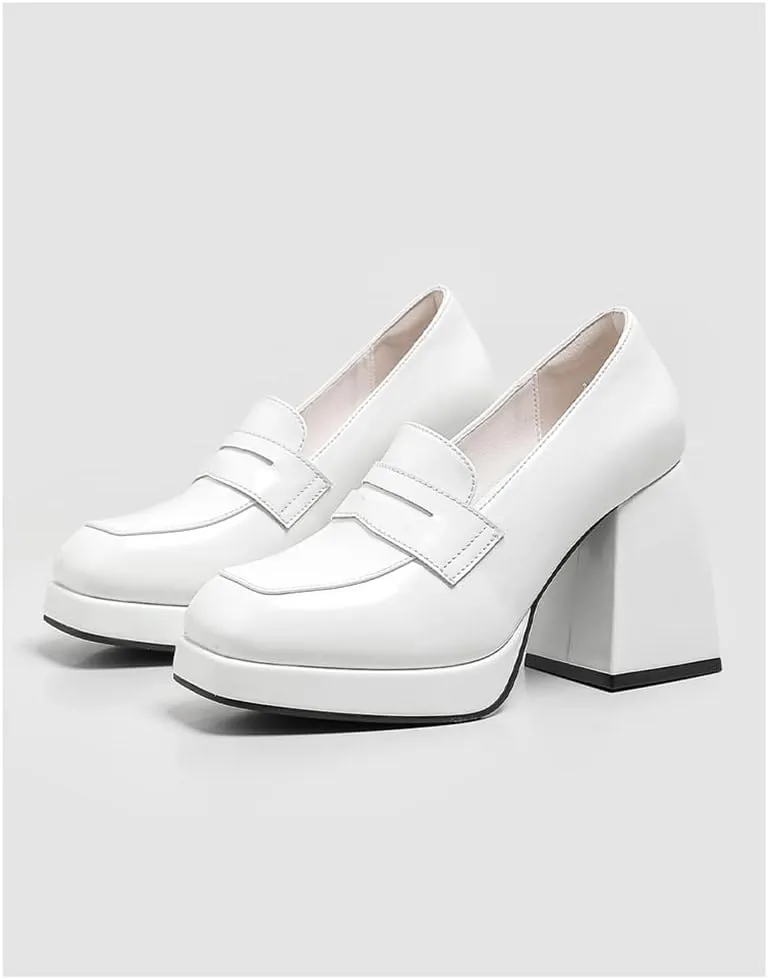 Women's High-Heeled Leather Loafers Slip On Loafer Pumps