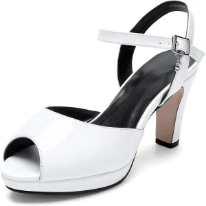 Women's Open Toe High Ankle Strap Heeled Sandals Platform Chunky Heel Strap Buckle Heeled Sandals Shoes