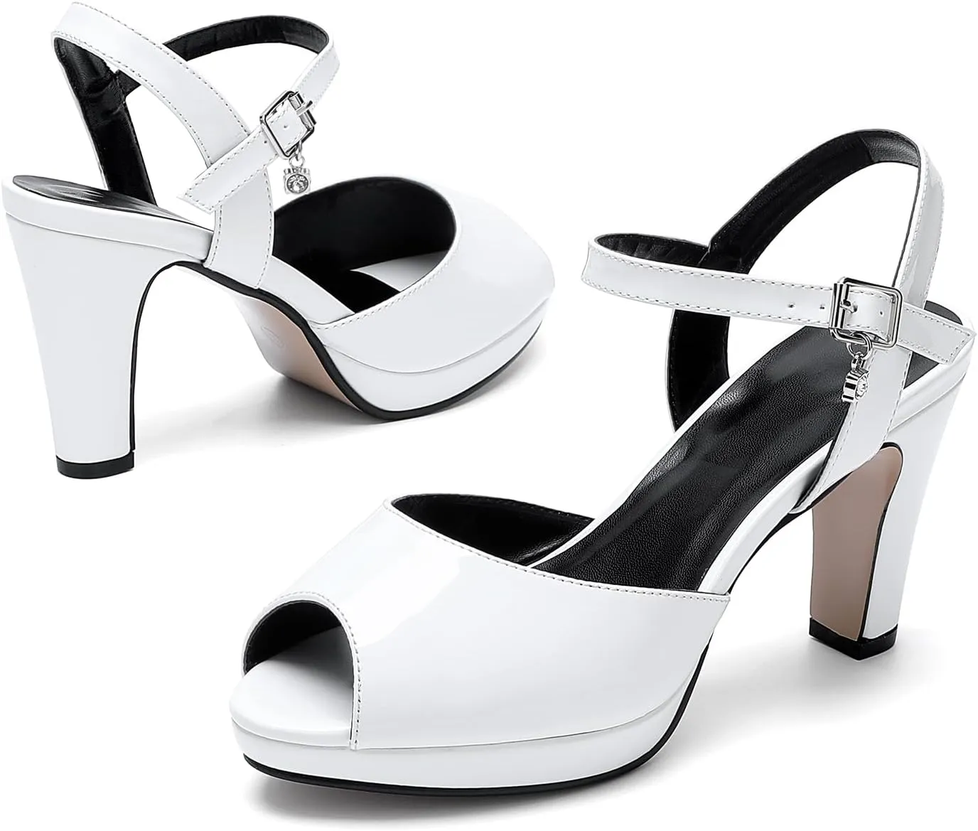 Women's Open Toe High Ankle Strap Heeled Sandals Platform Chunky Heel Strap Buckle Heeled Sandals Shoes