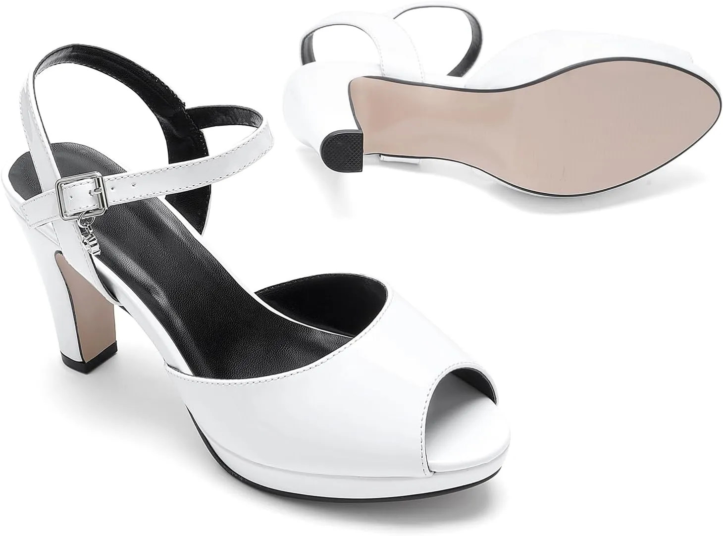 Women's Open Toe High Ankle Strap Heeled Sandals Platform Chunky Heel Strap Buckle Heeled Sandals Shoes