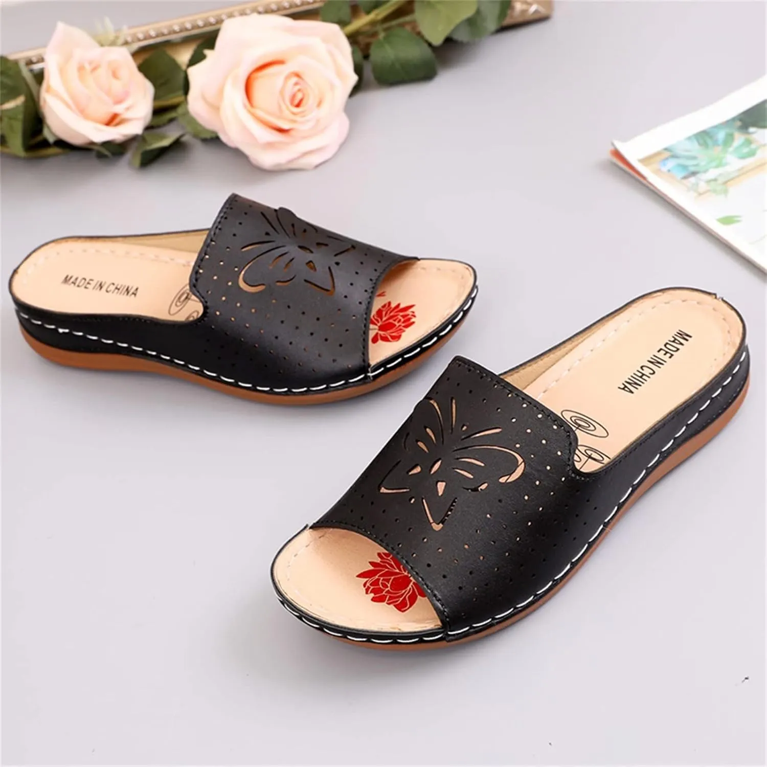 Women's Slide Sandals Ladies Hollow Slippers Summer Sandals Spring And Fashion Roman Flat Women's