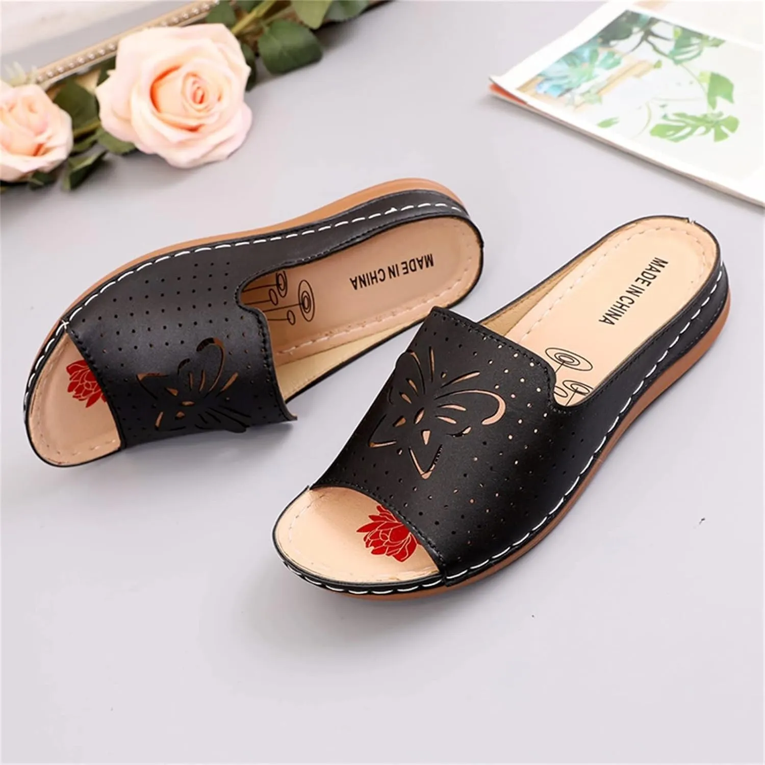 Women's Slide Sandals Ladies Hollow Slippers Summer Sandals Spring And Fashion Roman Flat Women's