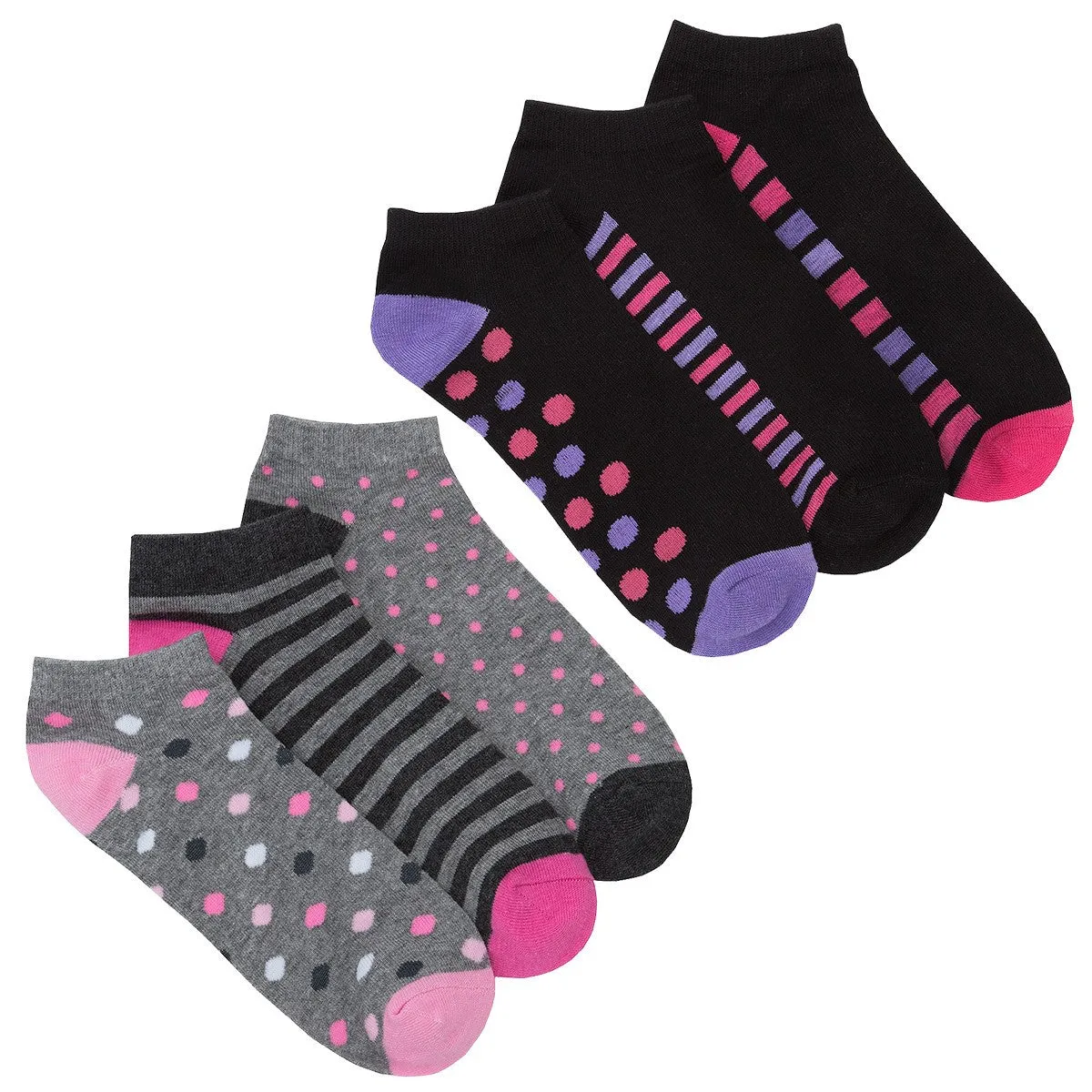 Womens Sports Trainer Liner Stripe Spot Socks 6 Pairs