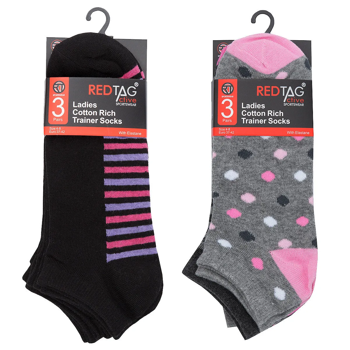 Womens Sports Trainer Liner Stripe Spot Socks 6 Pairs