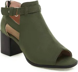 Women's Suede Chunky Heel Fish Mouth Dress Sandals Comfortable Peep Toe Adjustable Ankle Buckle Block Heel Non-Slip Hollow Out Ankle Boot Sandals for Work Wedding Party