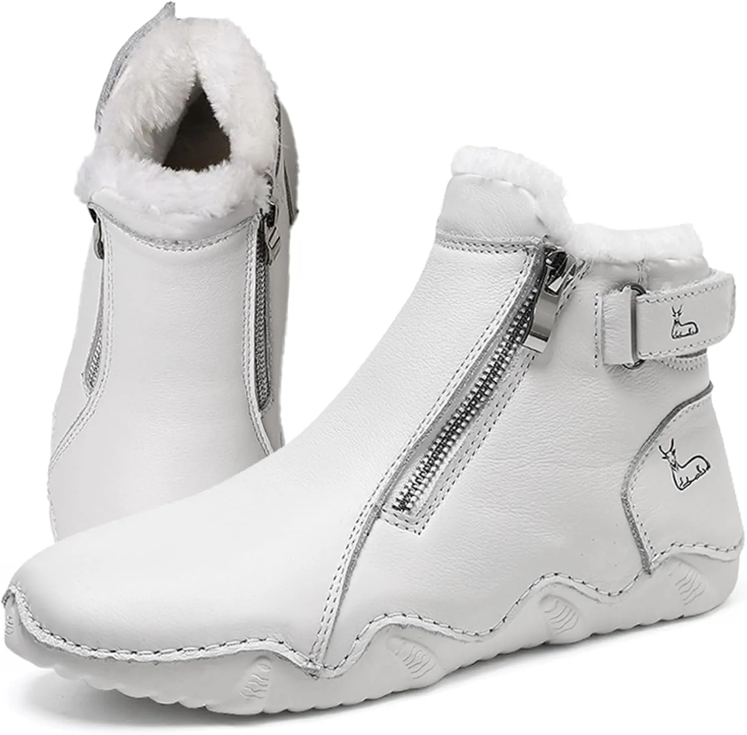 Women's Suede Round Toe Zipper Chukka Boot Warm Fur Lined Snow Boot Ankle High Top Casual Booties Winter Cold Weather outdoor hiking Boots