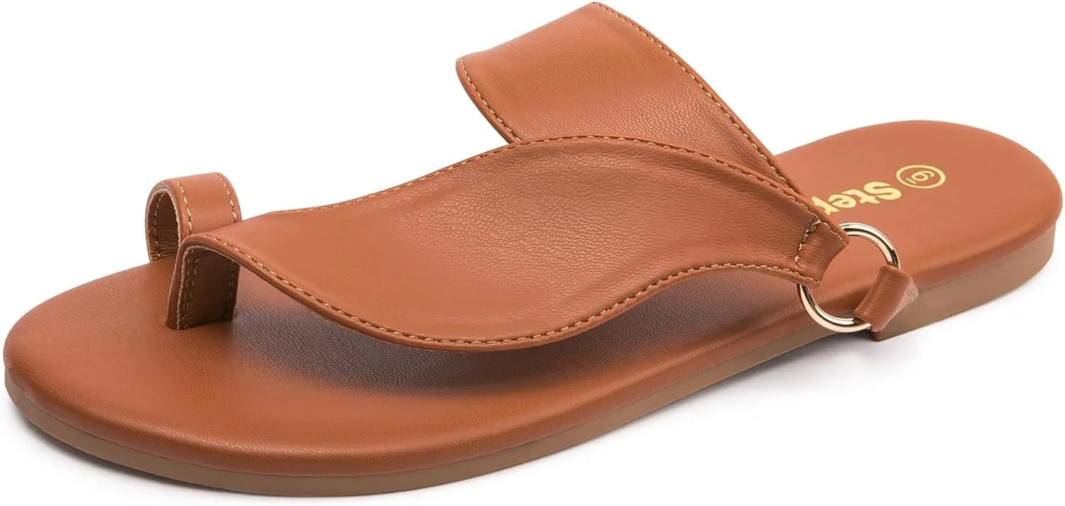 Women's Toe Loop Slide Sandals - Comfortable Slip-On Summer Flats, Lightweight and Stylish for Beach, Travel, and Daily Wear