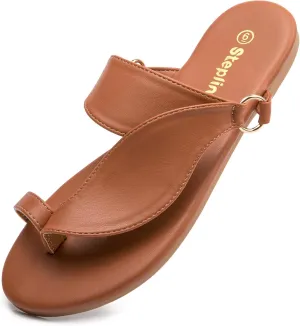 Women's Toe Loop Slide Sandals - Comfortable Slip-On Summer Flats, Lightweight and Stylish for Beach, Travel, and Daily Wear