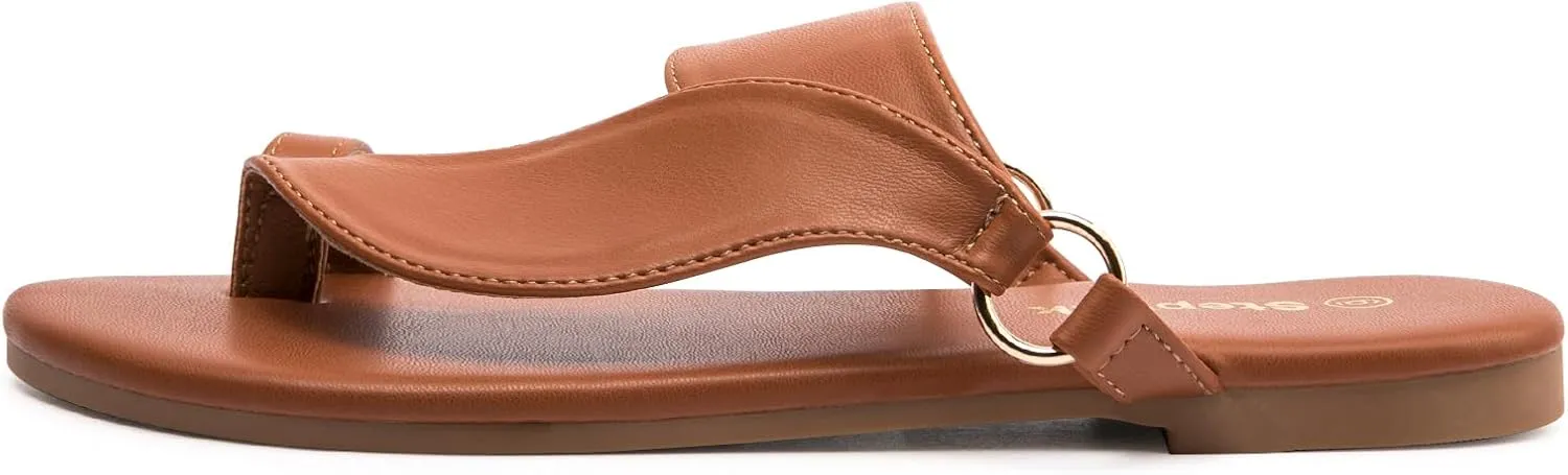 Women's Toe Loop Slide Sandals - Comfortable Slip-On Summer Flats, Lightweight and Stylish for Beach, Travel, and Daily Wear