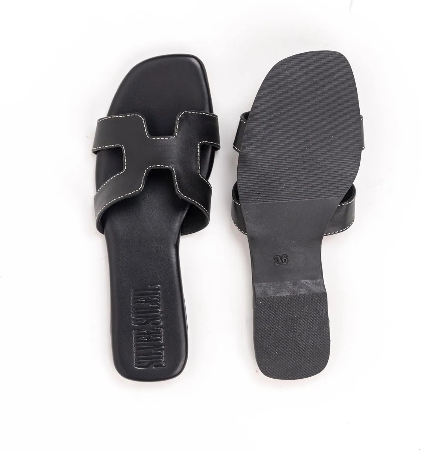 Women's Voyage Flat Slide Sandals - Square Open Toe Slides H-Band Slides for Women Fashionable Slip-On with Soft Leather Slippers for Summer | Comfort Walking with Beach Shoes