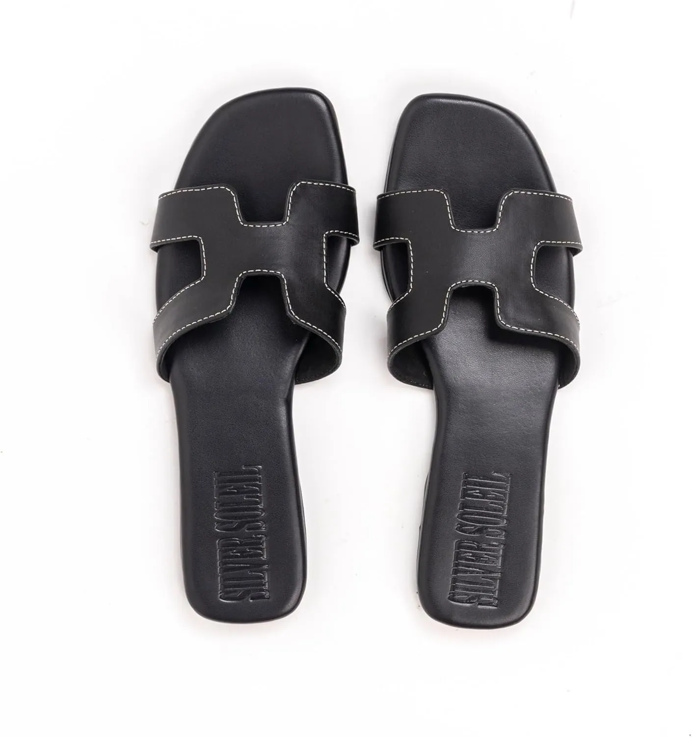 Women's Voyage Flat Slide Sandals - Square Open Toe Slides H-Band Slides for Women Fashionable Slip-On with Soft Leather Slippers for Summer | Comfort Walking with Beach Shoes