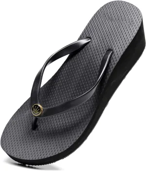 Women's Wedge Flip-flops Heeled,Women's summer casual fashion thick-soled sandal,6cm women's wedge-heeled beach slippers