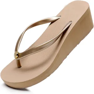 Women's Wedge Flip-flops Heeled,Women's summer casual fashion thick-soled sandal,6cm women's wedge-heeled beach slippers