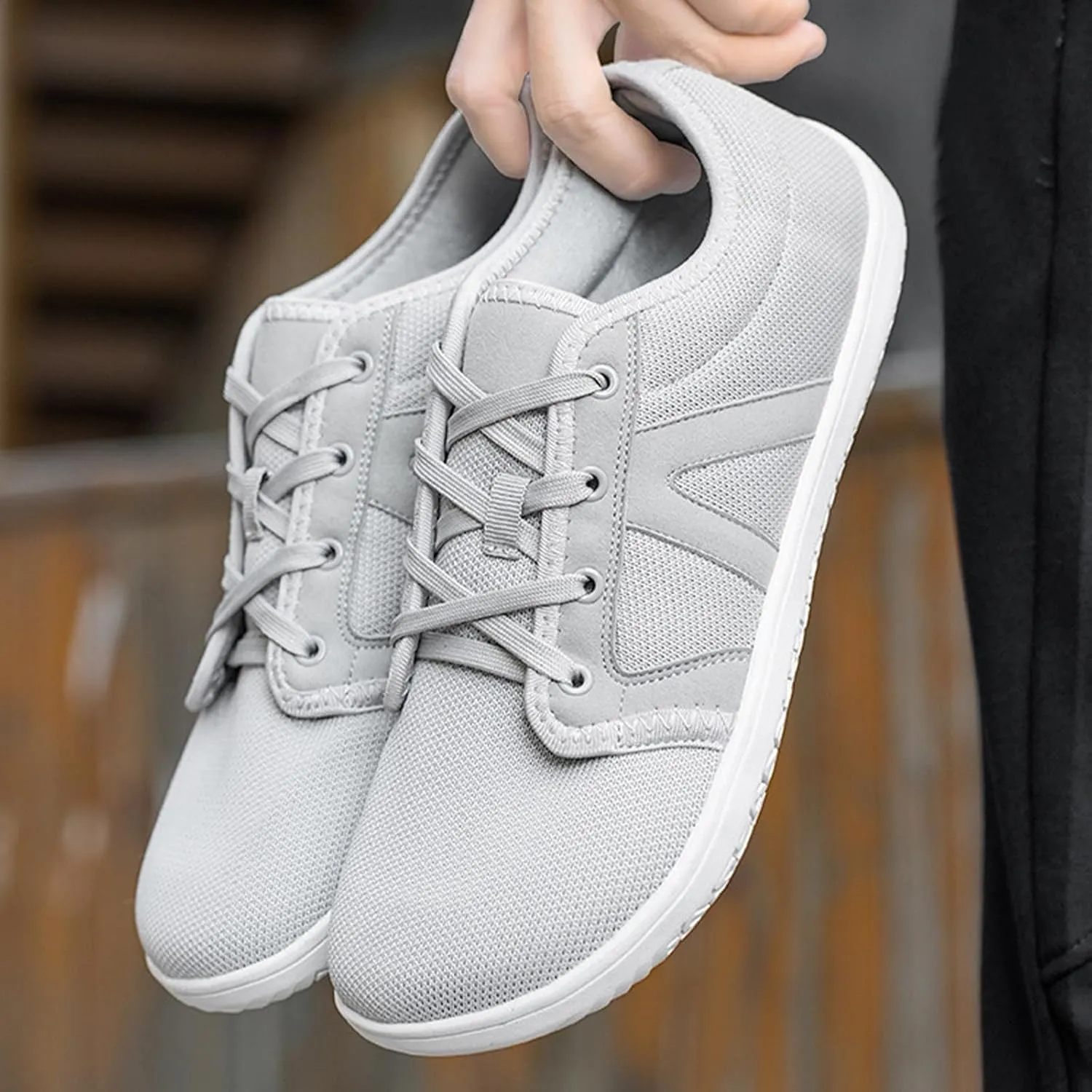 Women's Wide-Toe Barefoot Sneakers Lace-Up Soft-Soled Mesh Breathable Cross-Trainer Lightweight Running Shoes Casual Zero Drop Sole Work Shoes for Unisexy