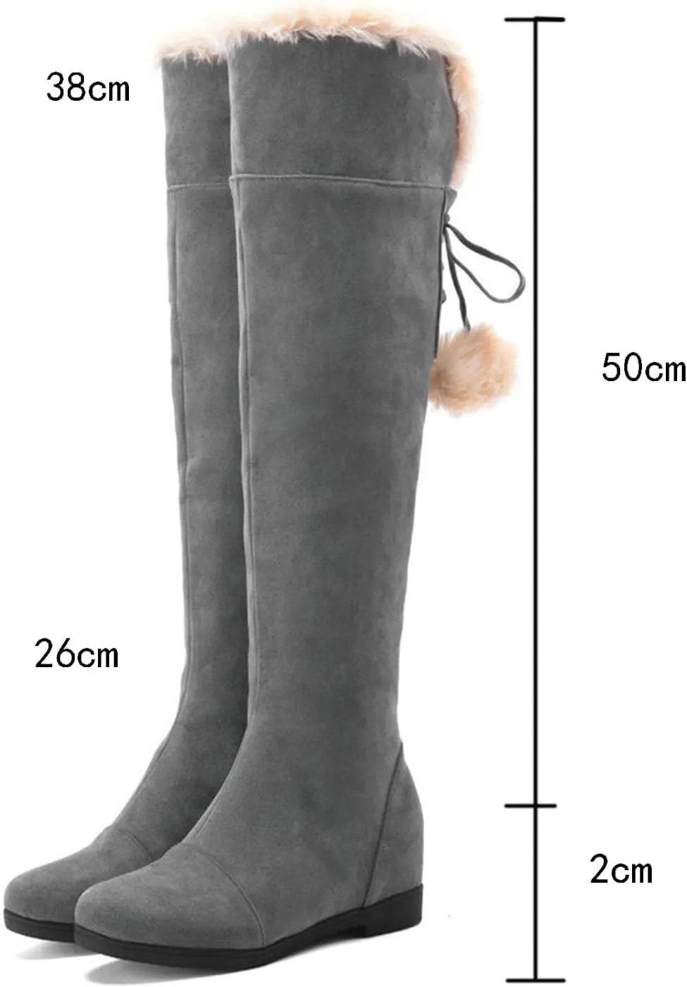 Women's Zip Up Snow Boots, Round Toe Lace Up Low Heel Over The Knee Boots Plush Warm Lining Long Boots Raw Edge Fitted Large Size Fashionable Boots