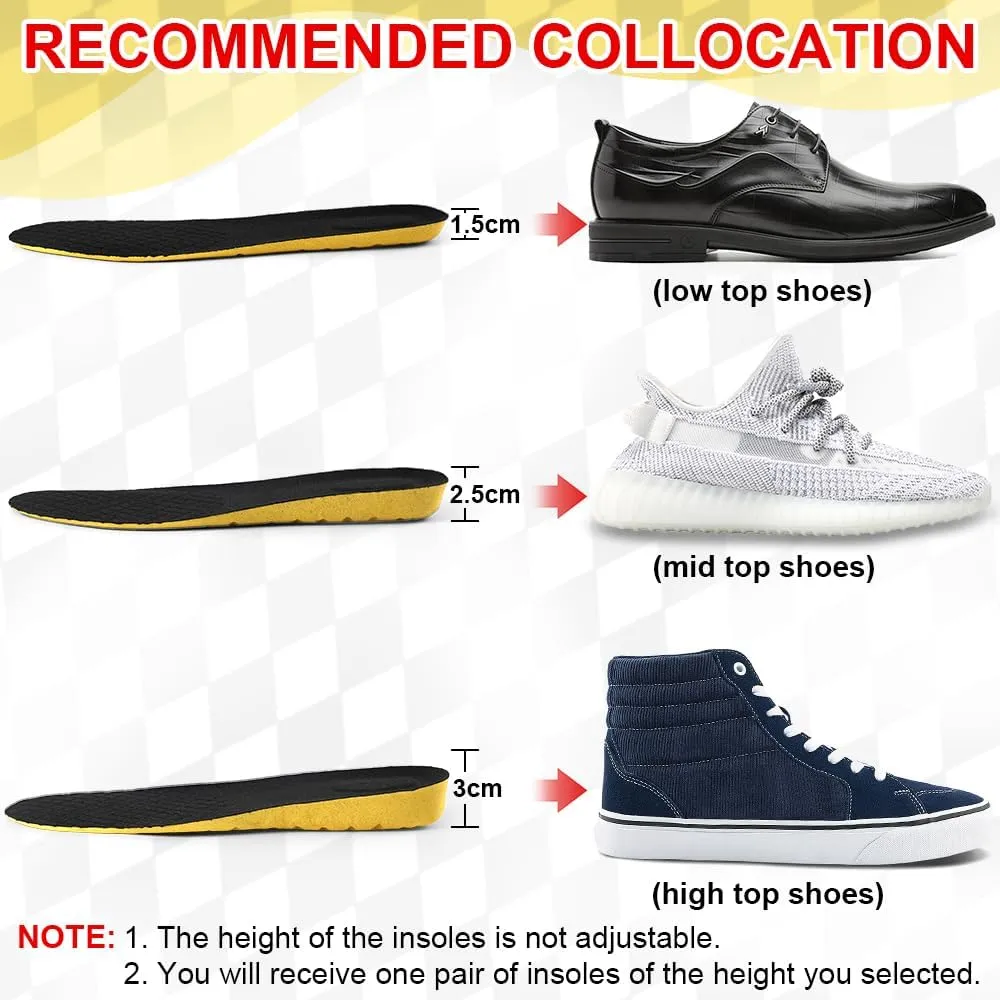 XINIFOOT Soft Breathable Height Increase Sports Shoe Insoles, Elastic Shock Absorbing Mesh Holes Replacement Inserts for Men and Women (2.5 cm Height, 1 Pair)