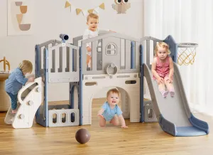 XJD 9 in 1 Toddler Slide Set, Kids Slide for Toddlers Age 1 , Toddler Climber Slide PlaySet with Basketball Hoop and Ball,Outdoor Indoor Playground for Toddlers 1-3 (Blue)