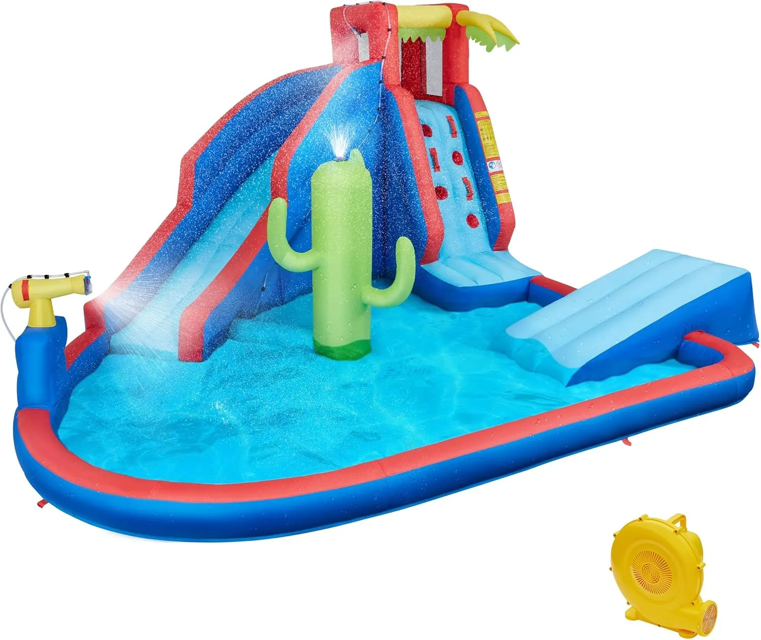 Yaheetech Inflatable Water Slide, Blow Up Water Slide Park Castle for Kids Aged 3-10 w/Splash Pool, Water Cannon, Ring Toss, Basketball, Surfboard and Climbing Wall, Water Slide with 520W Blower