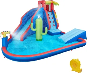 Yaheetech Inflatable Water Slide, Blow Up Water Slide Park Castle for Kids Aged 3-10 w/Splash Pool, Water Cannon, Ring Toss, Basketball, Surfboard and Climbing Wall, Water Slide with 520W Blower