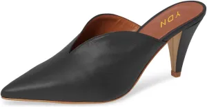 YDN Women's Cone Heel Pointed Toe Slide Mules Slip on V Cut Leather Slide Sandals Clog Dress Shoe Size 4-15 US